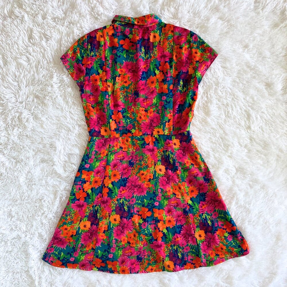 2010s Floral Button-Up Cap Sleeve Baby Doll Dress - Small - Picture 2 of 4